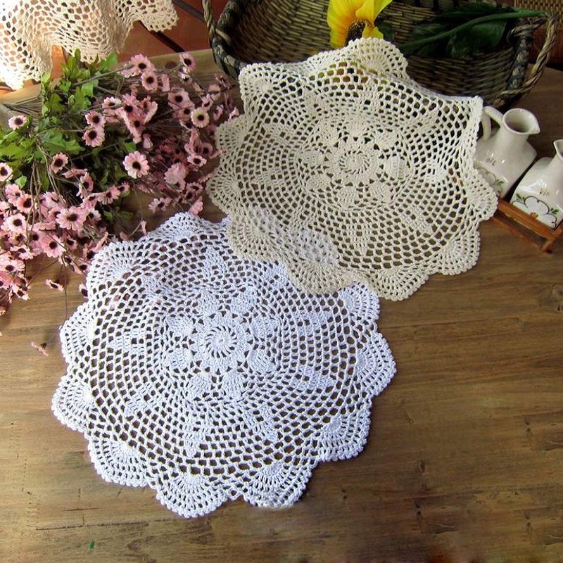 Damanni Cotton Handmade Crochet Lace Tablecloth Doilies Doily,Round,Beige,16 Inch - Image 5